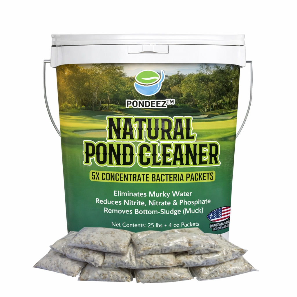 Pondeez Natural Pond Cleaner bucket with nitrate bacteria packets
